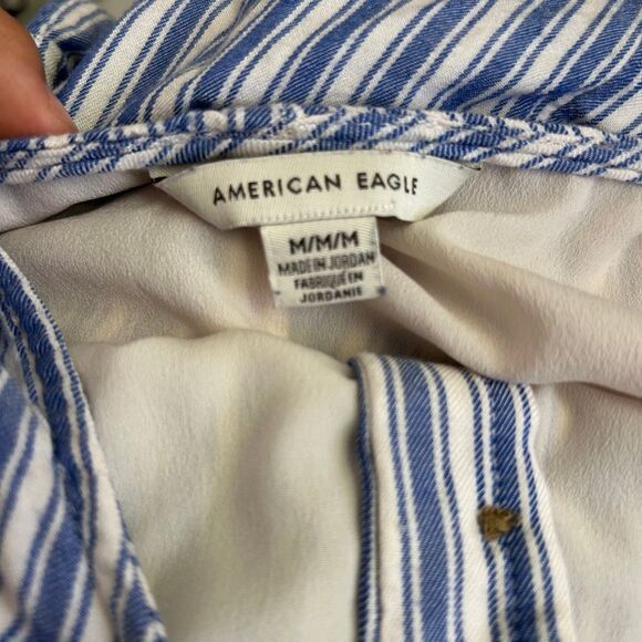 American Eagle Striped Button Front Dress | Blue White Sleeveless Sundress | Siz - Picture 2 of 5